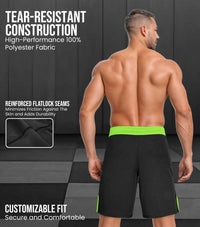 Men's MMA Shorts, IBJJF Ranked No Gi BJJ Jiu Jitsu Shorts for Grappling, Boxing, Cross Training (Neon Green)