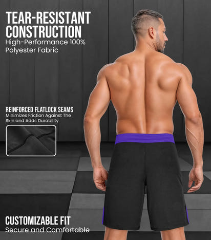 Men's MMA Shorts, IBJJF Ranked No Gi BJJ Jiu Jitsu Shorts for Grappling, Boxing, Cross Training (Purple)
