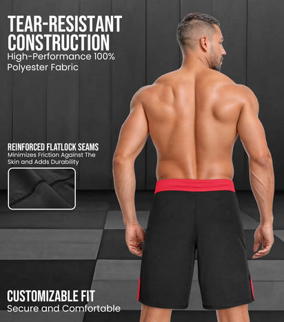 Men's MMA Shorts, IBJJF Ranked No Gi BJJ Jiu Jitsu Shorts for Grappling, Boxing, Cross Training (Red)