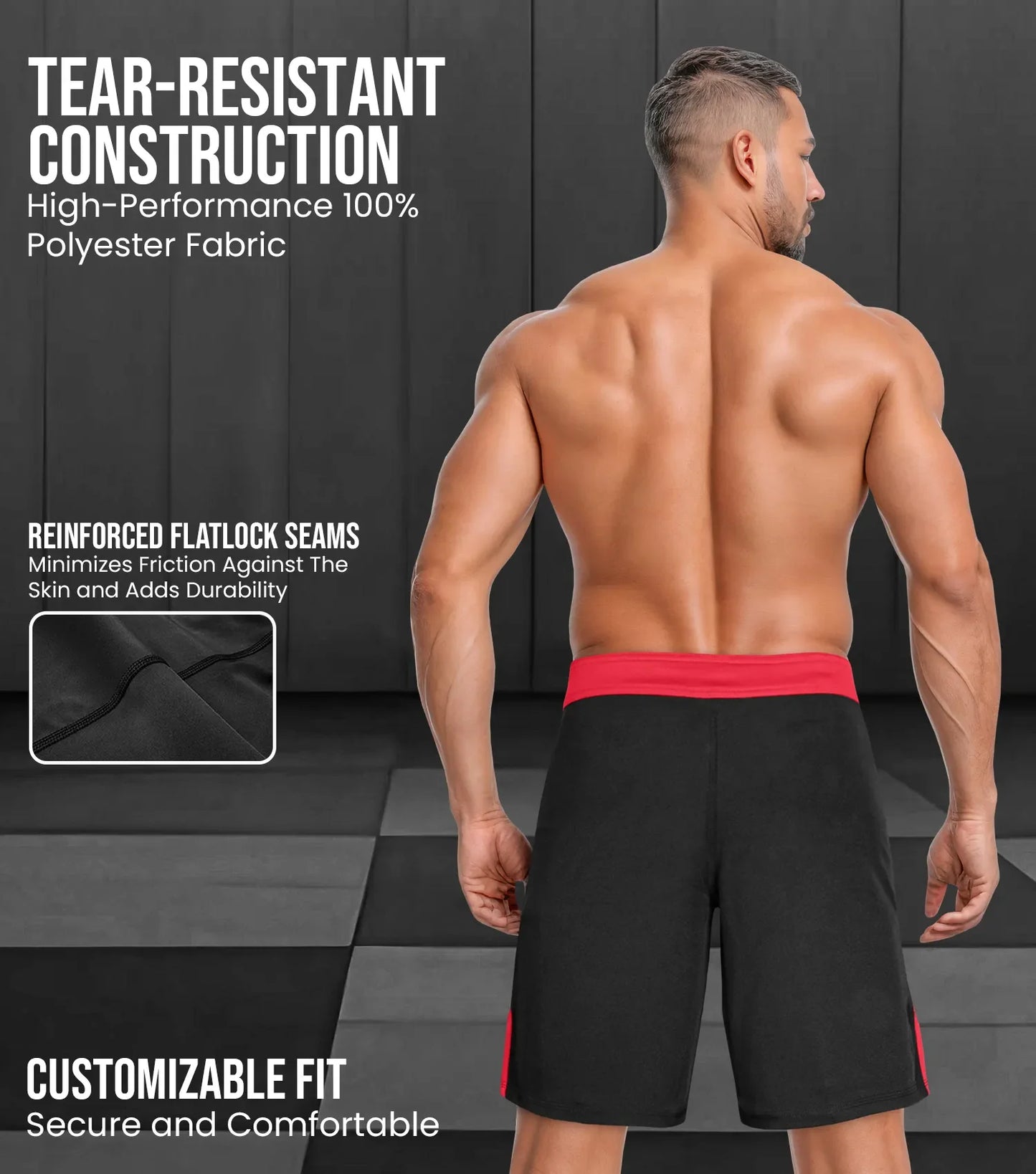 Men's MMA Shorts, IBJJF Ranked No Gi BJJ Jiu Jitsu Shorts for Grappling, Boxing, Cross Training (Red)
