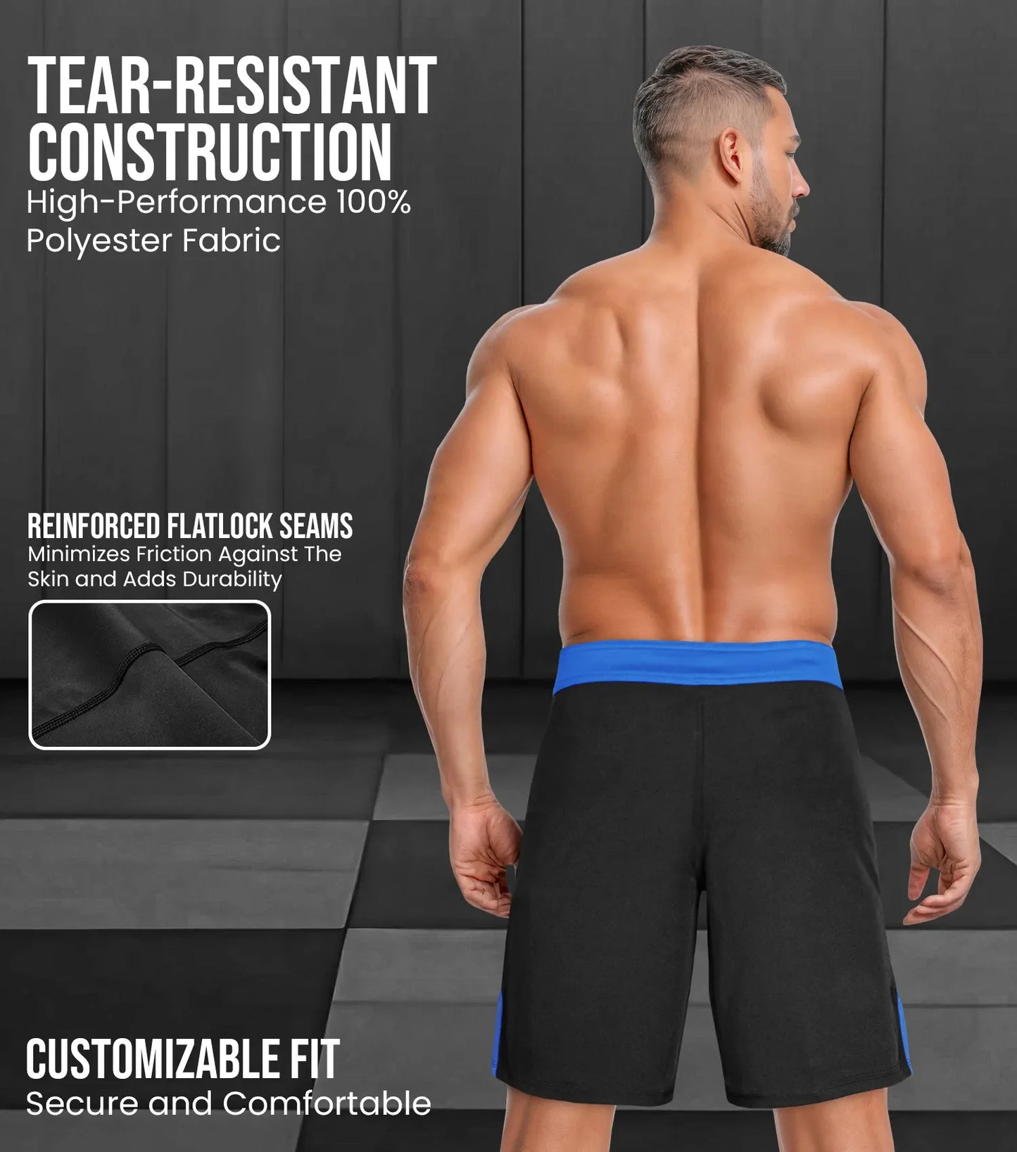 Men's MMA Shorts, IBJJF Ranked No Gi BJJ Jiu Jitsu Shorts for Grappling, Boxing, Cross Training (Royal Blue)