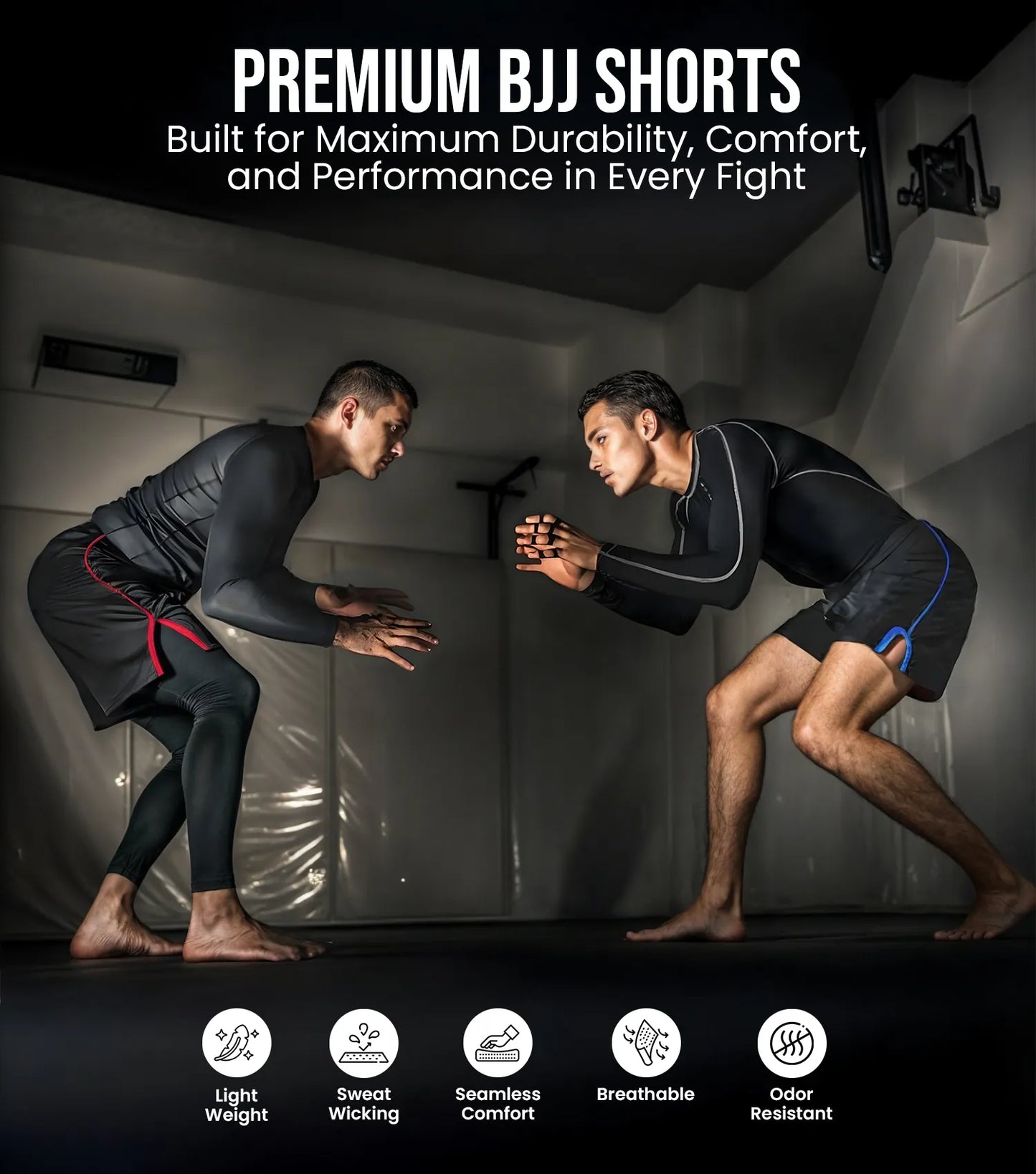 Men's MMA Shorts, IBJJF Ranked No Gi BJJ Jiu Jitsu Shorts for Grappling, Boxing, Cross Training (Royal Blue)