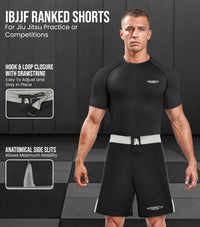 Men's MMA Shorts, IBJJF Ranked No Gi BJJ Jiu Jitsu Shorts for Grappling, Boxing, Cross Training (Silver)