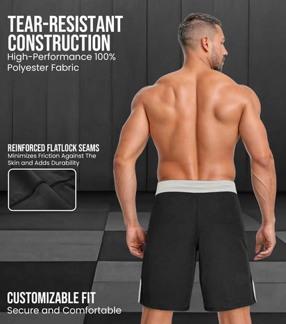 Men's MMA Shorts, IBJJF Ranked No Gi BJJ Jiu Jitsu Shorts for Grappling, Boxing, Cross Training (Silver)