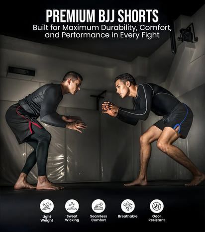 Men's MMA Shorts, IBJJF Ranked No Gi BJJ Jiu Jitsu Shorts for Grappling, Boxing, Cross Training (Silver)