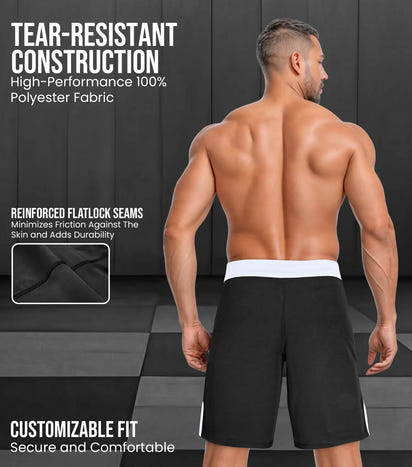 Men's MMA Shorts, IBJJF Ranked No Gi BJJ Jiu Jitsu Shorts for Grappling, Boxing, Cross Training (White)