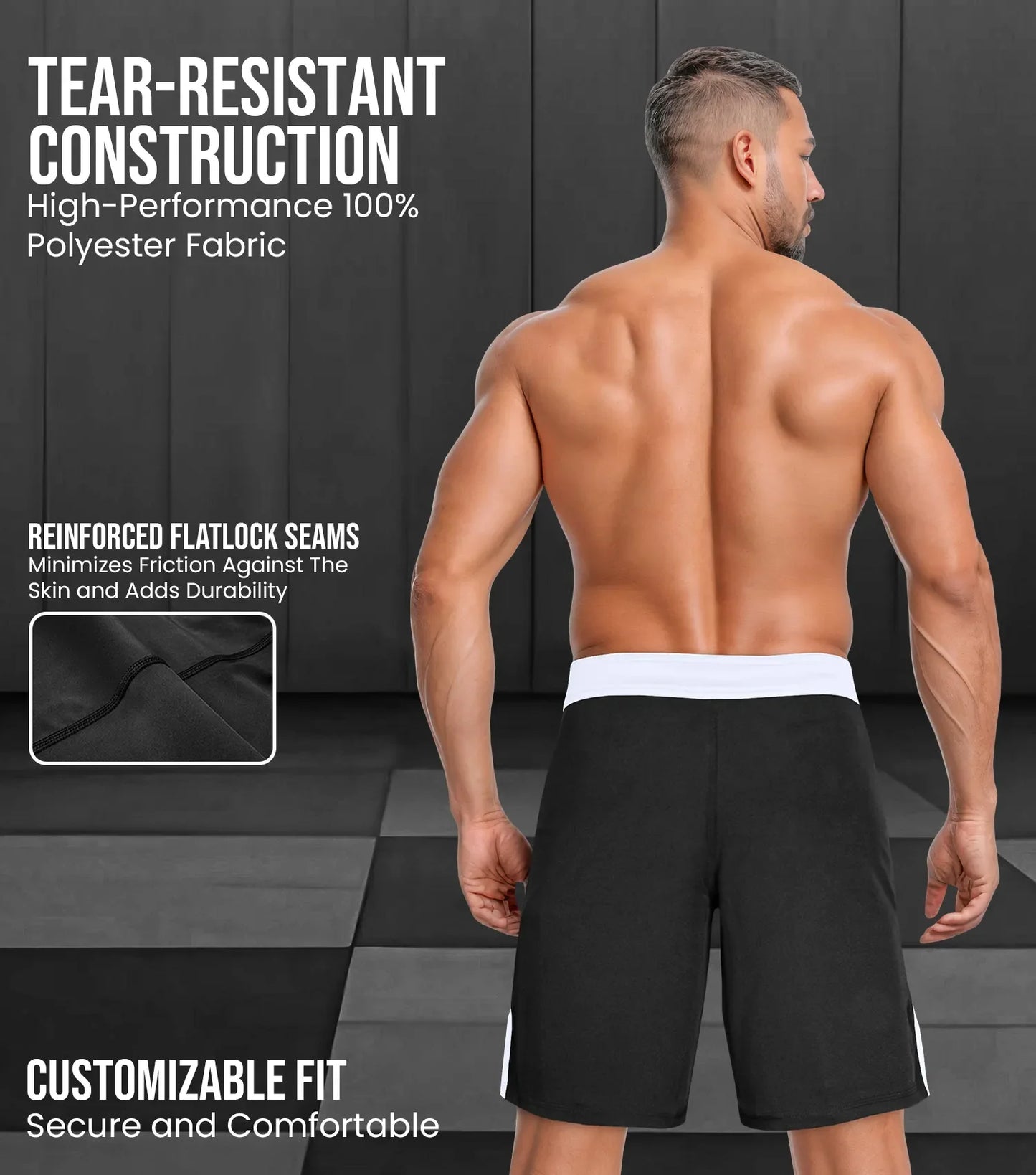 Men's MMA Shorts, IBJJF Ranked No Gi BJJ Jiu Jitsu Shorts for Grappling, Boxing, Cross Training (White)