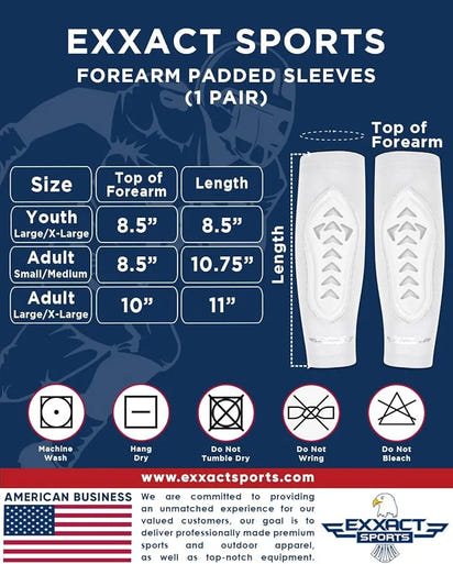 Forearm Padded Compression Sleeves For Football, Baseball (1 Pair) White