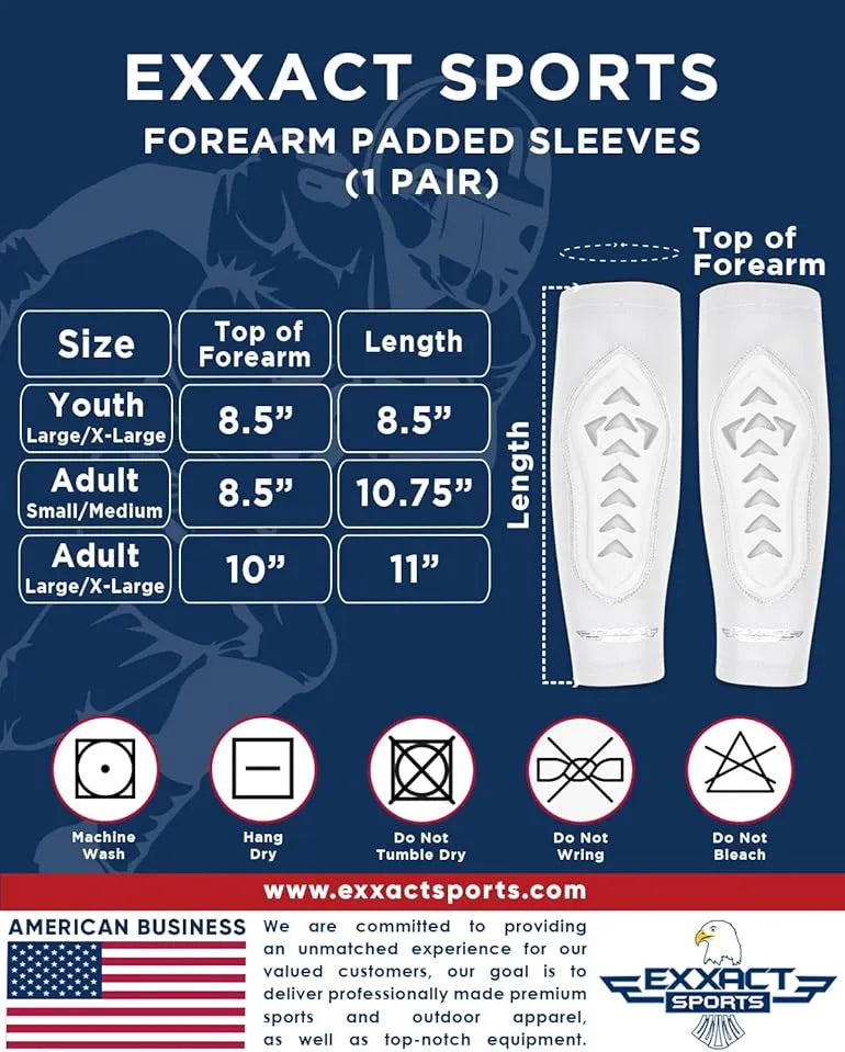 Forearm Padded Compression Sleeves For Football, Baseball (1 Pair) White