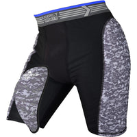 Boys Padded Compression Sliding Shorts with Soft Athletic Cup (Black / Gray)