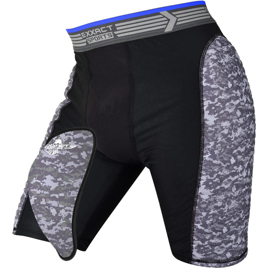 Boys Padded Compression Sliding Shorts with Soft Athletic Cup (Black / Gray)