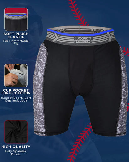 Boys Padded Compression Sliding Shorts with Soft Athletic Cup (Black / Gray)