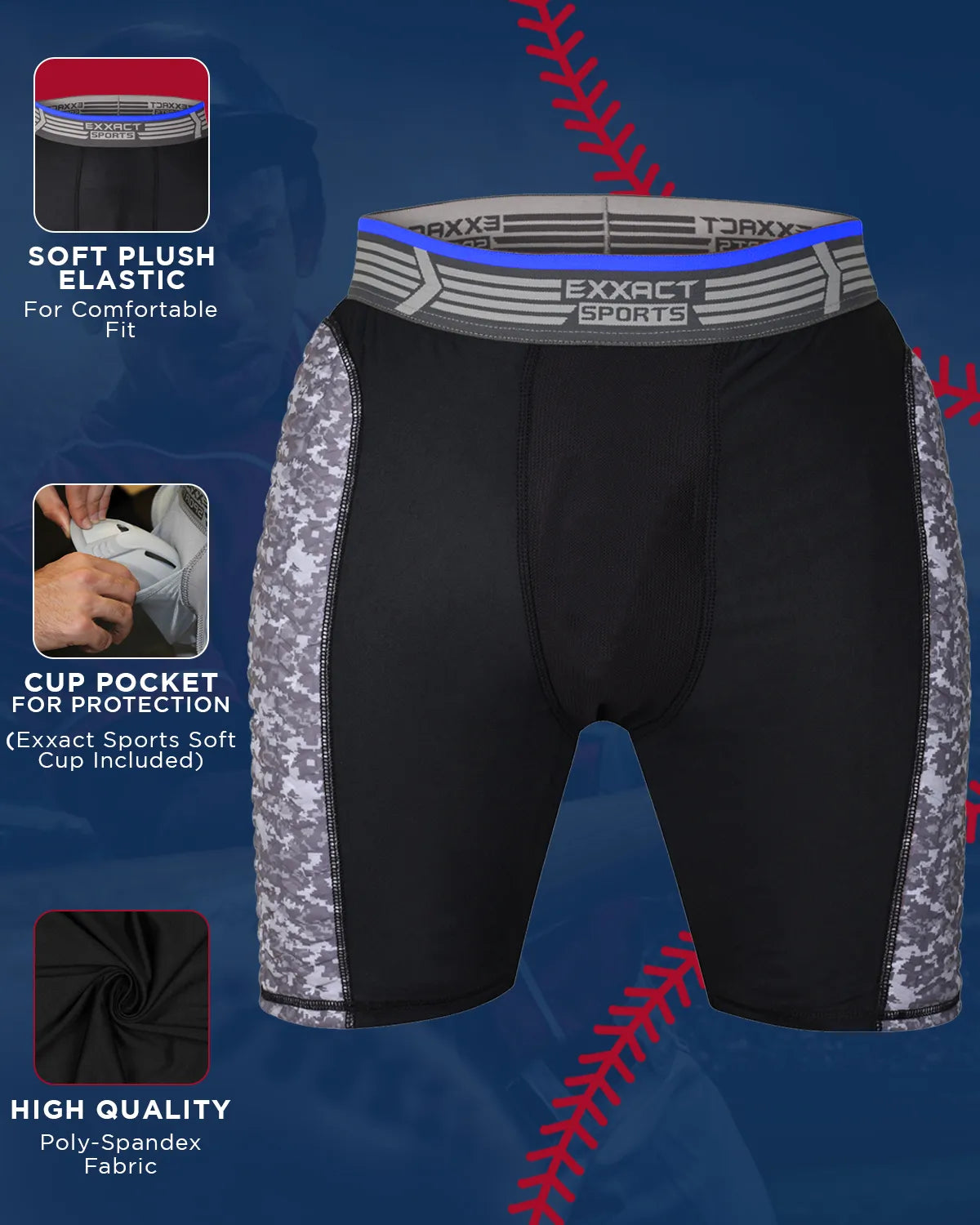 Boys Padded Compression Sliding Shorts with Soft Athletic Cup (Black / Gray)