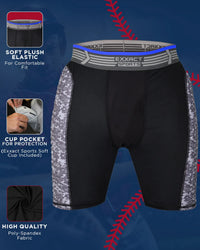 Boys Padded Compression Sliding Shorts with Soft Athletic Cup (Black / Gray)
