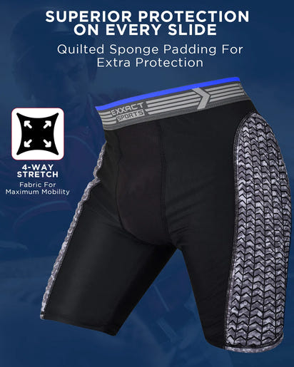 Boys Padded Compression Sliding Shorts with Soft Athletic Cup (Black / Gray)