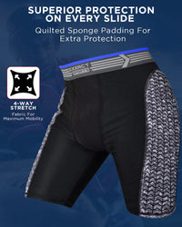 Boys Padded Compression Sliding Shorts with Soft Athletic Cup (Black / Gray)