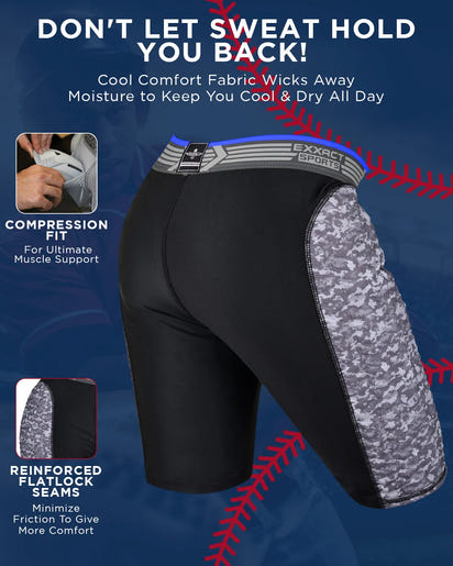 Boys Padded Compression Sliding Shorts with Soft Athletic Cup (Black / Gray)