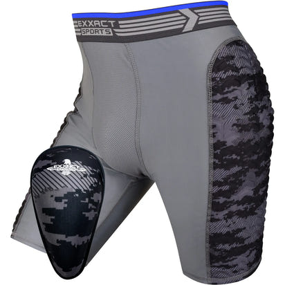 Boys Padded Compression Sliding Shorts with Soft Athletic Cup ( Gray / Black)
