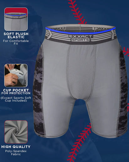 Boys Padded Compression Sliding Shorts with Soft Athletic Cup ( Gray / Black)