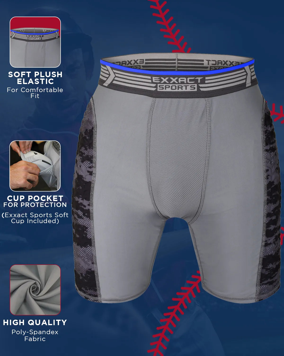 Boys Padded Compression Sliding Shorts with Soft Athletic Cup ( Gray / Black)