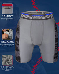Boys Padded Compression Sliding Shorts with Soft Athletic Cup ( Gray / Black)