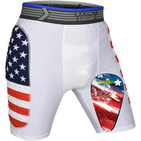 Boys Padded Compression Sliding Shorts with Soft Athletic Cup (Flag)