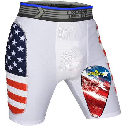Boys Padded Compression Sliding Shorts with Soft Athletic Cup (Flag)
