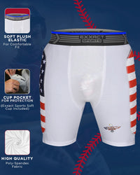 Boys Padded Compression Sliding Shorts with Soft Athletic Cup (Flag)