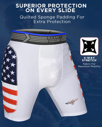 Boys Padded Compression Sliding Shorts with Soft Athletic Cup (Flag)