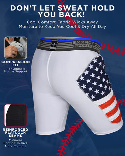 Boys Padded Compression Sliding Shorts with Soft Athletic Cup (Flag)