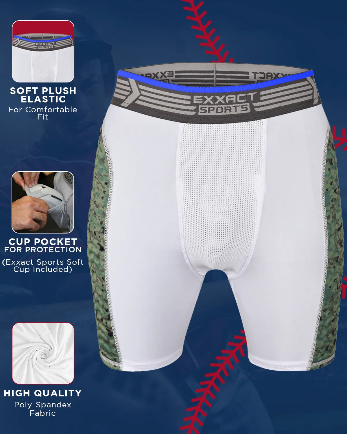 Boys Padded Compression Sliding Shorts with Soft Athletic Cup (White / Green)