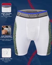 Boys Padded Compression Sliding Shorts with Soft Athletic Cup (White / Green)