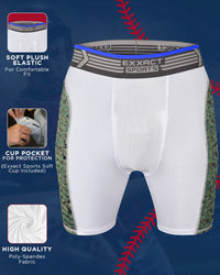 Boys Padded Compression Sliding Shorts with Soft Athletic Cup (White / Green)