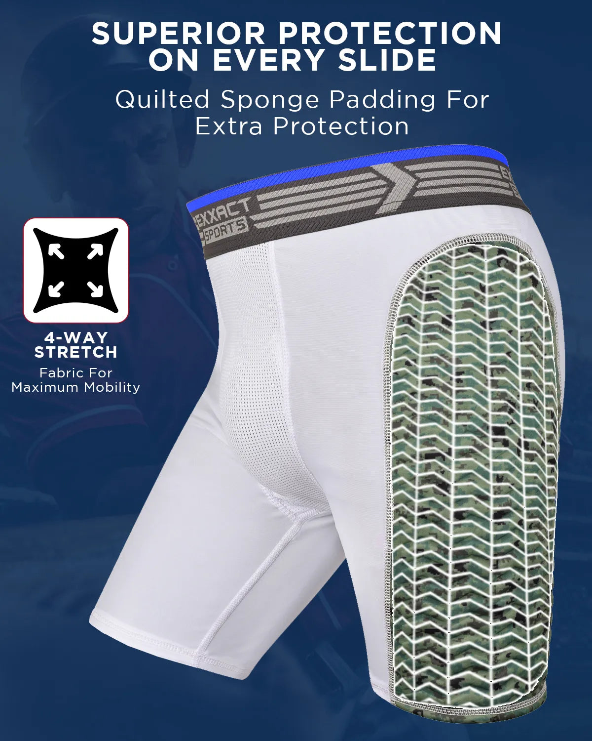 Boys Padded Compression Sliding Shorts with Soft Athletic Cup (White / Green)