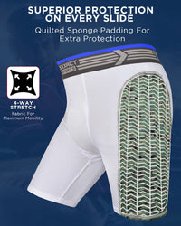 Boys Padded Compression Sliding Shorts with Soft Athletic Cup (White / Green)