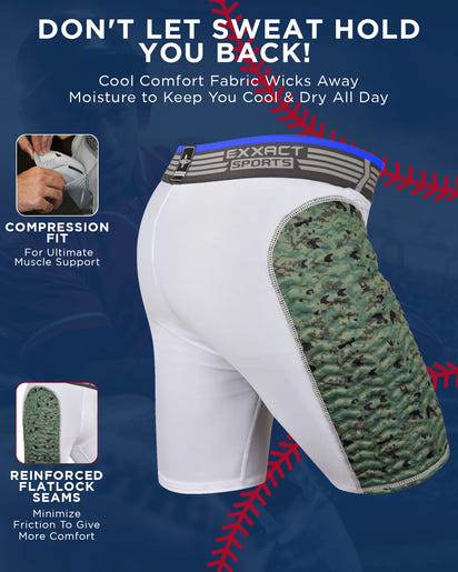 Boys Padded Compression Sliding Shorts with Soft Athletic Cup (White / Green)