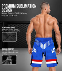Men's Pro MMA Shorts, No-Gi BJJ Jiu Jitsu Shorts for Boxing, UFC & Cross Training (Royal Blue USA)