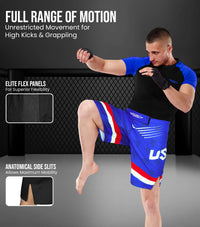 Men's Pro MMA Shorts, No-Gi BJJ Jiu Jitsu Shorts for Boxing, UFC & Cross Training (Royal Blue USA)