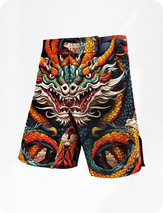 Men's Pro MMA Shorts, No-Gi BJJ Jiu Jitsu Shorts for Boxing, UFC & Cross Training (Dragon)