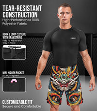 Men's Pro MMA Shorts, No-Gi BJJ Jiu Jitsu Shorts for Boxing, UFC & Cross Training (Dragon)