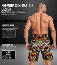 Men's Pro MMA Shorts, No-Gi BJJ Jiu Jitsu Shorts for Boxing, UFC & Cross Training (Dragon)