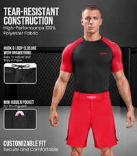 Men's Pro MMA Shorts, No-Gi BJJ Jiu Jitsu Shorts for Boxing, UFC & Cross Training (Red)