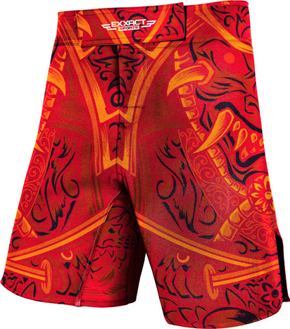 Men's Pro MMA Shorts, No-Gi BJJ Jiu Jitsu Shorts for Boxing, UFC & Cross Training (Red Samurai)