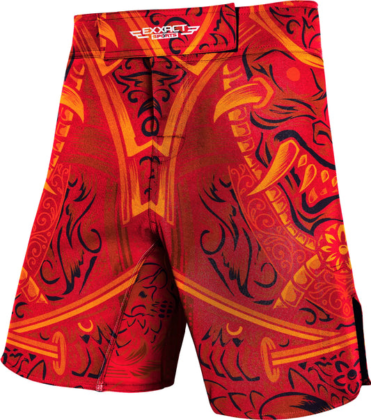Men's Pro MMA Shorts, No-Gi BJJ Jiu Jitsu Shorts for Boxing, UFC & Cross Training (Red Samurai)