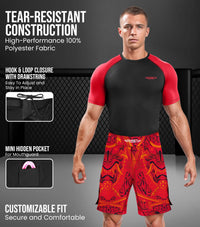 Men's Pro MMA Shorts, No-Gi BJJ Jiu Jitsu Shorts for Boxing, UFC & Cross Training (Red Samurai)