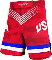 Men's Pro MMA Shorts, No-Gi BJJ Jiu Jitsu Shorts for Boxing, UFC & Cross Training (Red USA)