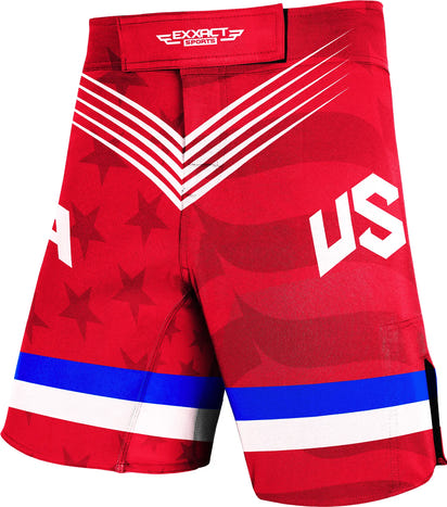 Men's Pro MMA Shorts, No-Gi BJJ Jiu Jitsu Shorts for Boxing, UFC & Cross Training (Red USA)