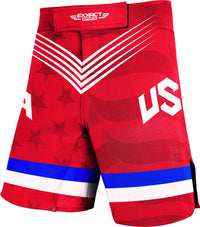 Men's Pro MMA Shorts, No-Gi BJJ Jiu Jitsu Shorts for Boxing, UFC & Cross Training (Red USA)