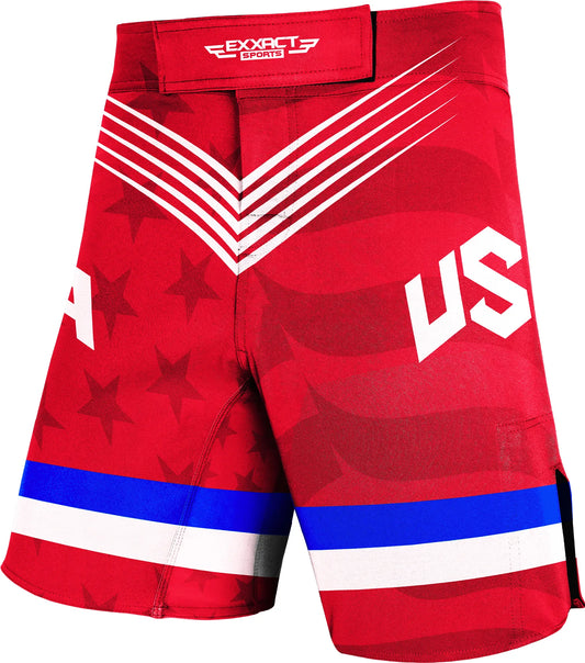 Men's Pro MMA Shorts, No-Gi BJJ Jiu Jitsu Shorts for Boxing, UFC & Cross Training (Red USA)