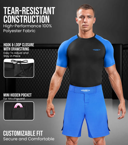 Men's Pro MMA Shorts, No-Gi BJJ Jiu Jitsu Shorts for Boxing, UFC & Cross Training (Royal Blue)